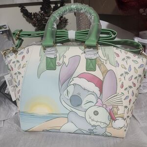 Loungefly Stitch Holiday Beach Satchel - Green and Cream